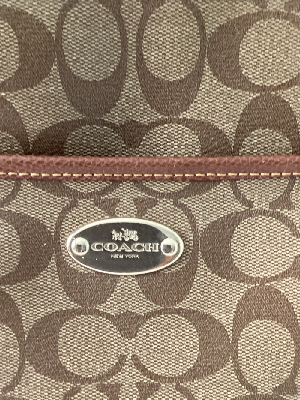 Coach Peyton Signature Logo Canvas Pocket Tote in Khaki/Saddle - Picture 6 of 16